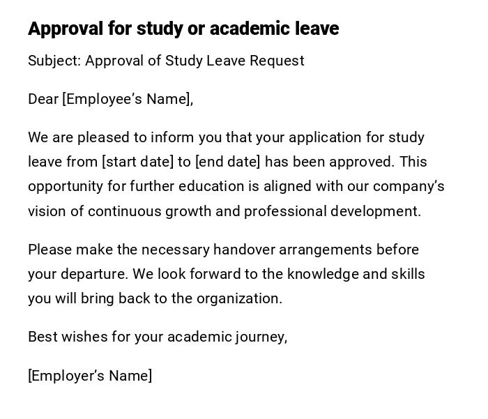 Approval for study or academic leave Approval for study or academic leave