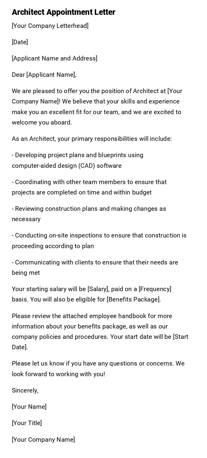 Architect Appointment Letter