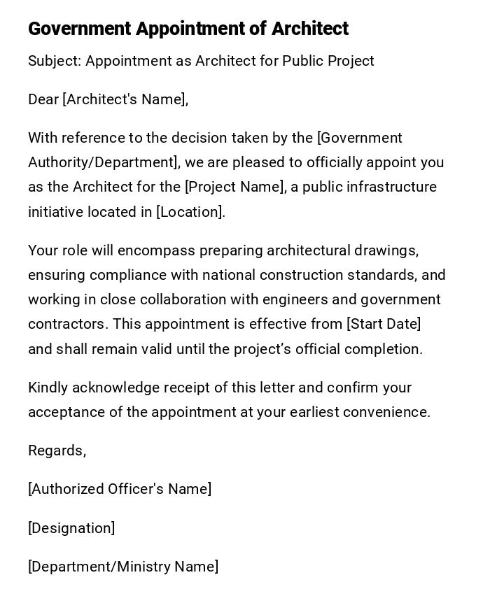 Government Appointment of Architect Government Appointment of Architect