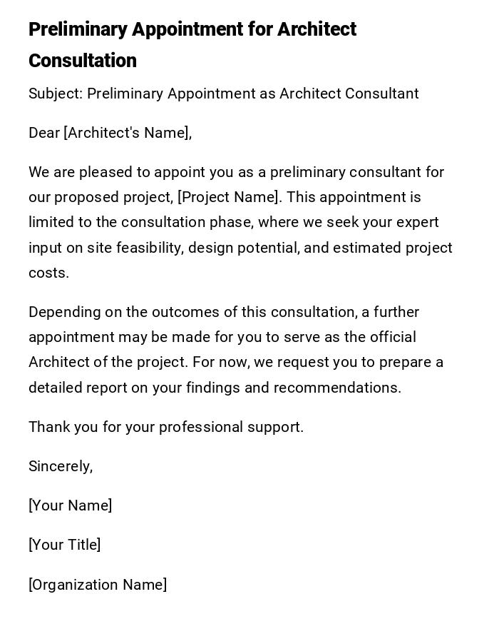 Preliminary Appointment for Architect Consultation Preliminary Appointment for Architect Consultation