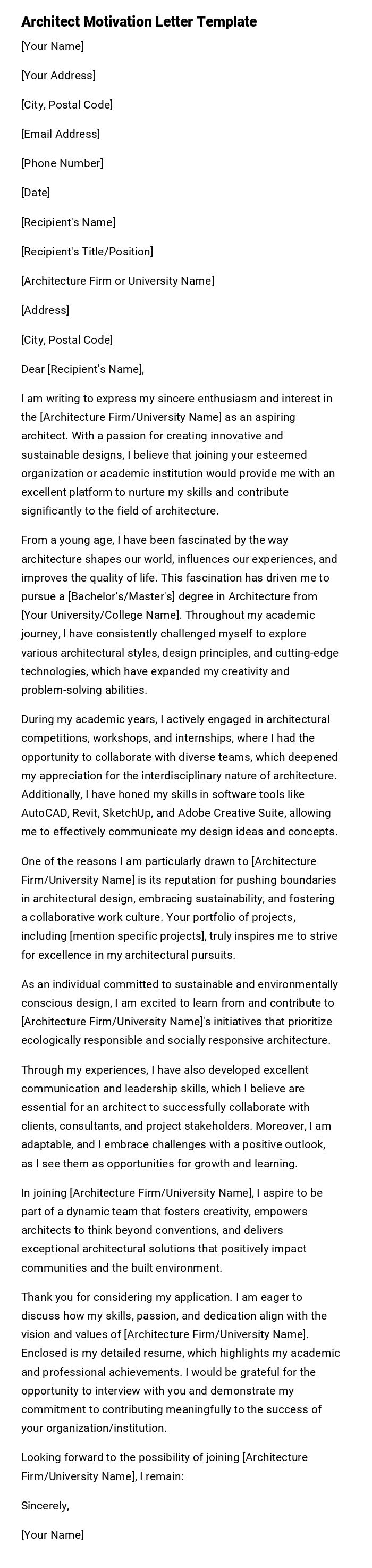 Architect Motivation Letter Template Architect Motivation Letter Template