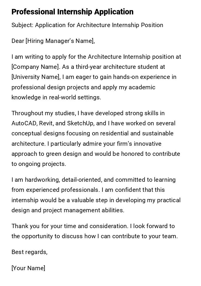 Professional Internship Application Professional Internship Application