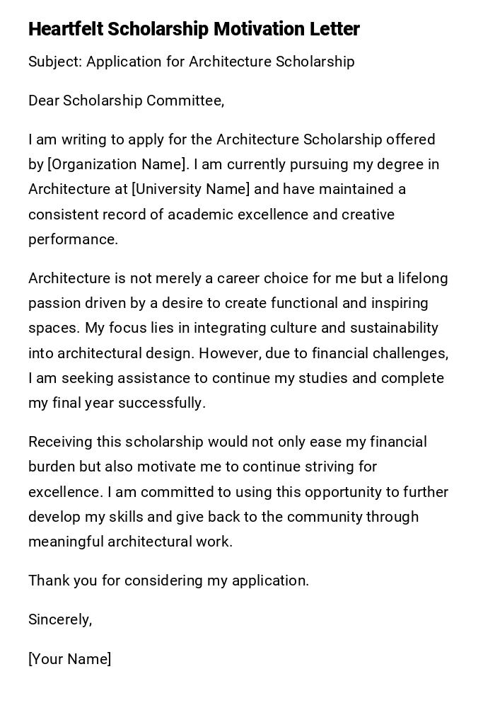 Heartfelt Scholarship Motivation Letter Heartfelt Scholarship Motivation Letter
