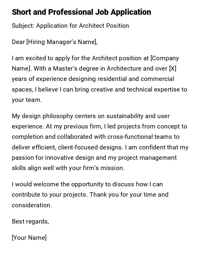 Short and Professional Job Application Short and Professional Job Application