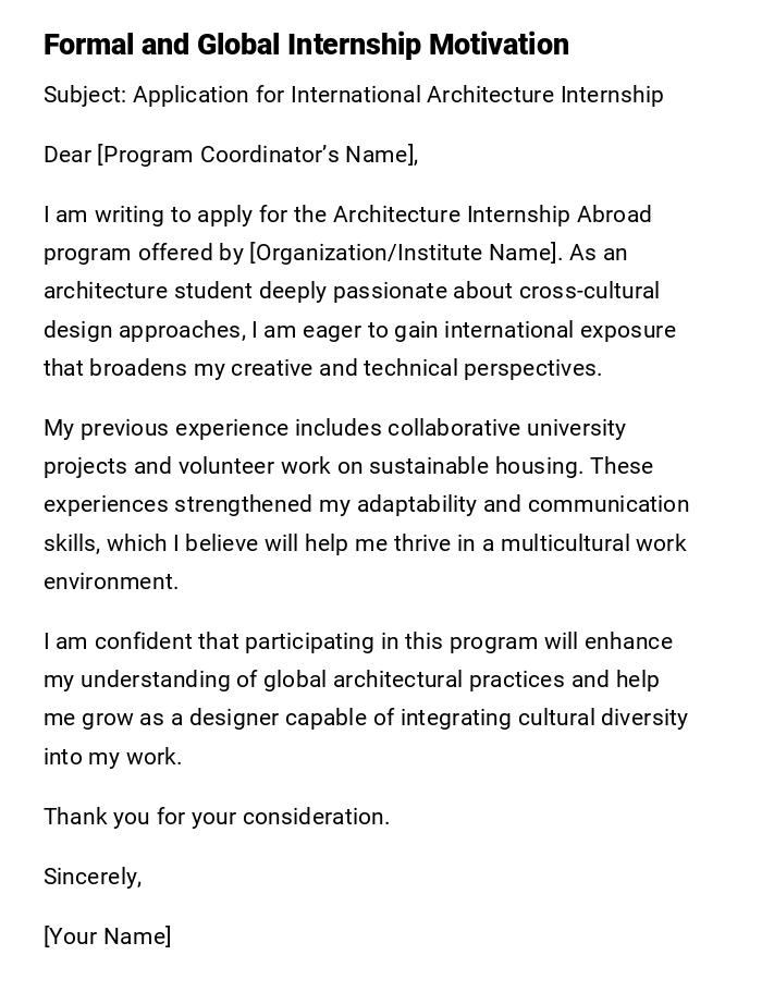 Formal and Global Internship Motivation Formal and Global Internship Motivation