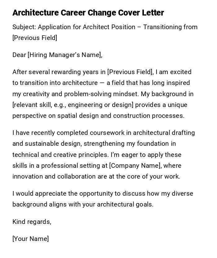 Architecture Career Change Cover Letter Architecture Career Change Cover Letter