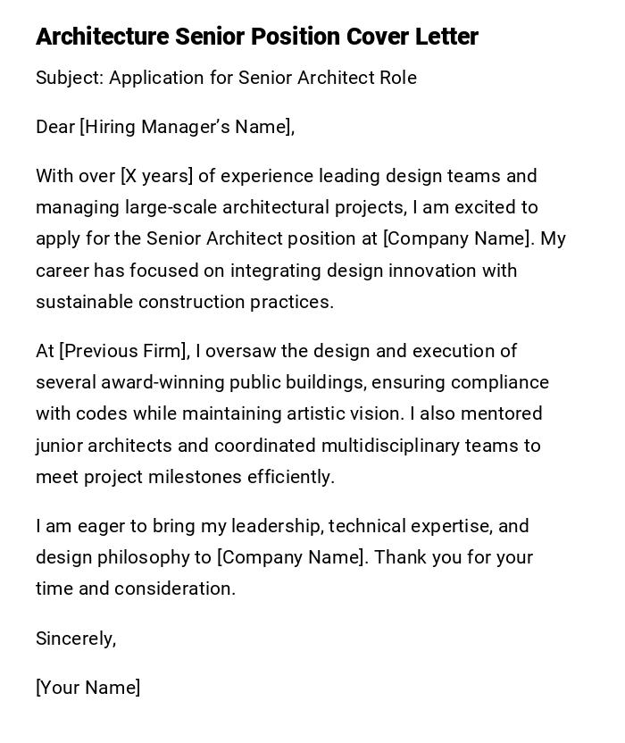 Architecture Senior Position Cover Letter Architecture Senior Position Cover Letter