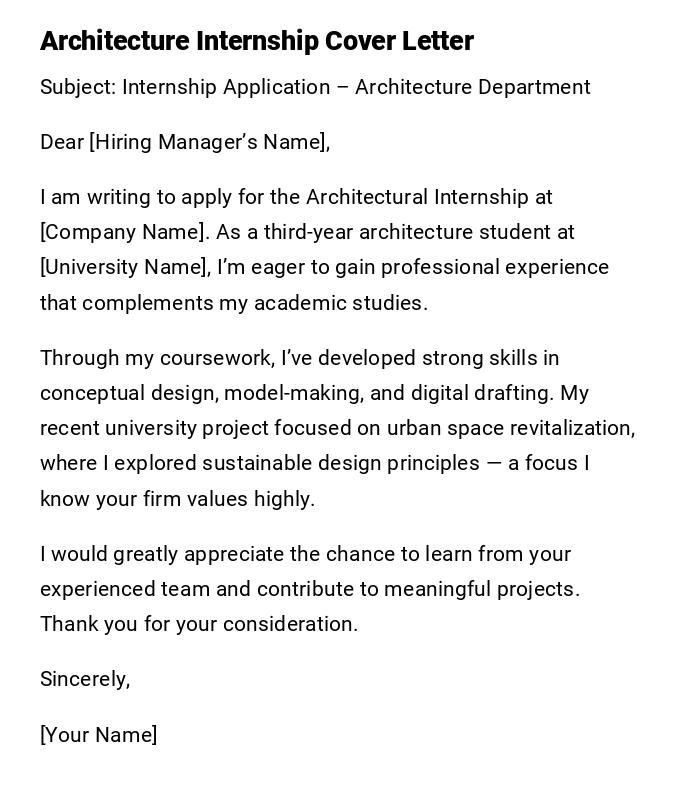 Architecture Internship Cover Letter Architecture Internship Cover Letter