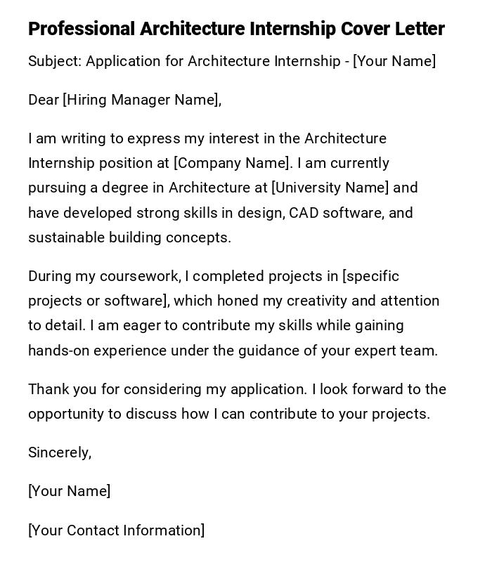 Professional Architecture Internship Cover Letter Professional Architecture Internship Cover Letter