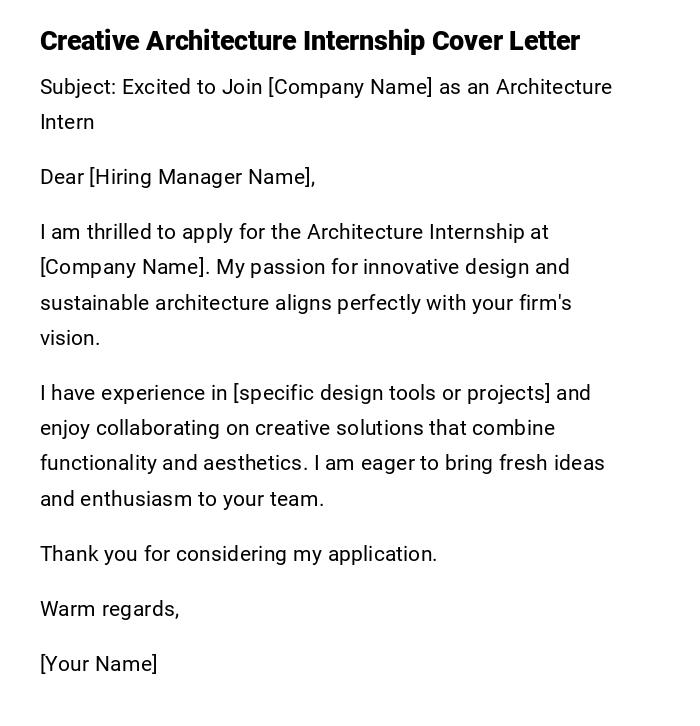 Creative Architecture Internship Cover Letter Creative Architecture Internship Cover Letter