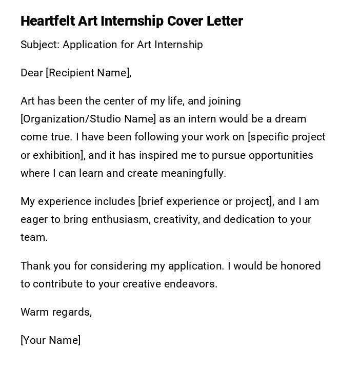 Heartfelt Art Internship Cover Letter Heartfelt Art Internship Cover Letter