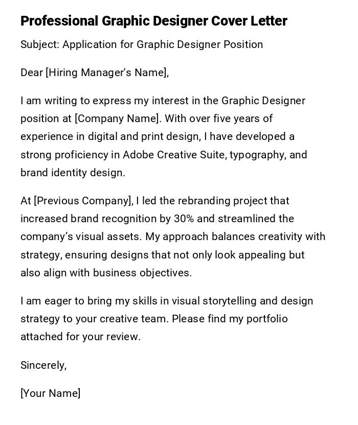 Professional Graphic Designer Cover Letter Professional Graphic Designer Cover Letter