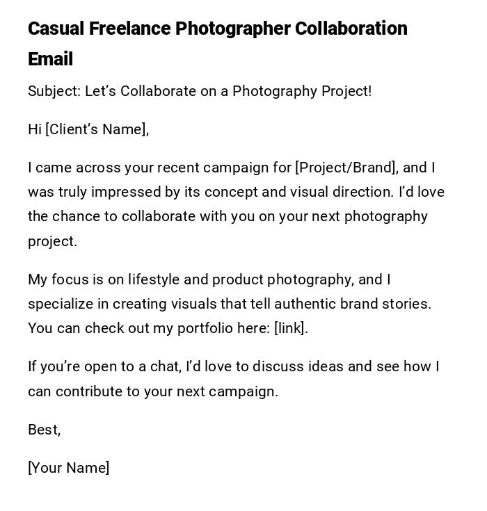 Casual Freelance Photographer Collaboration Email Casual Freelance Photographer Collaboration Email