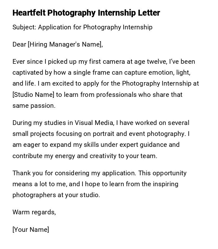 Heartfelt Photography Internship Letter Heartfelt Photography Internship Letter
