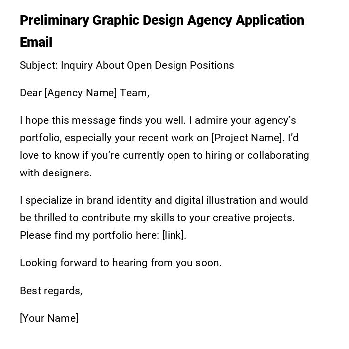 Preliminary Graphic Design Agency Application Email Preliminary Graphic Design Agency Application Email