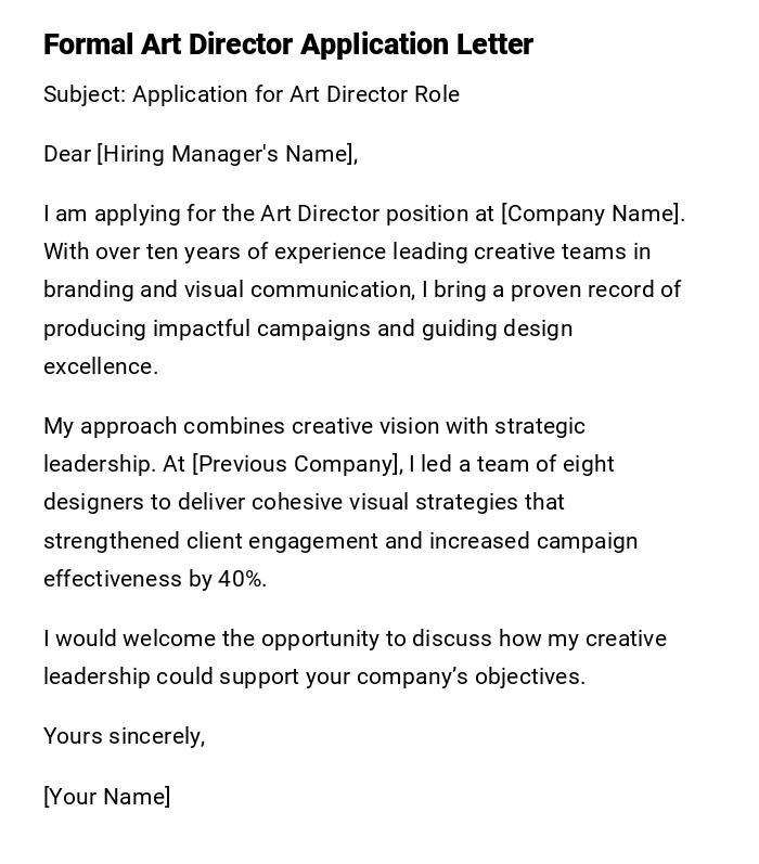 Formal Art Director Application Letter Formal Art Director Application Letter