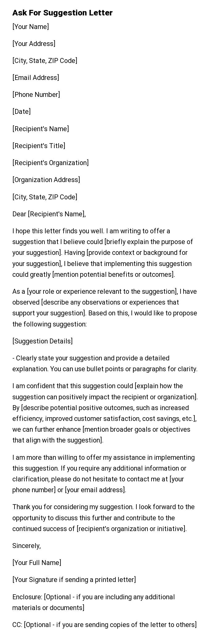 Ask For Suggestion Letter