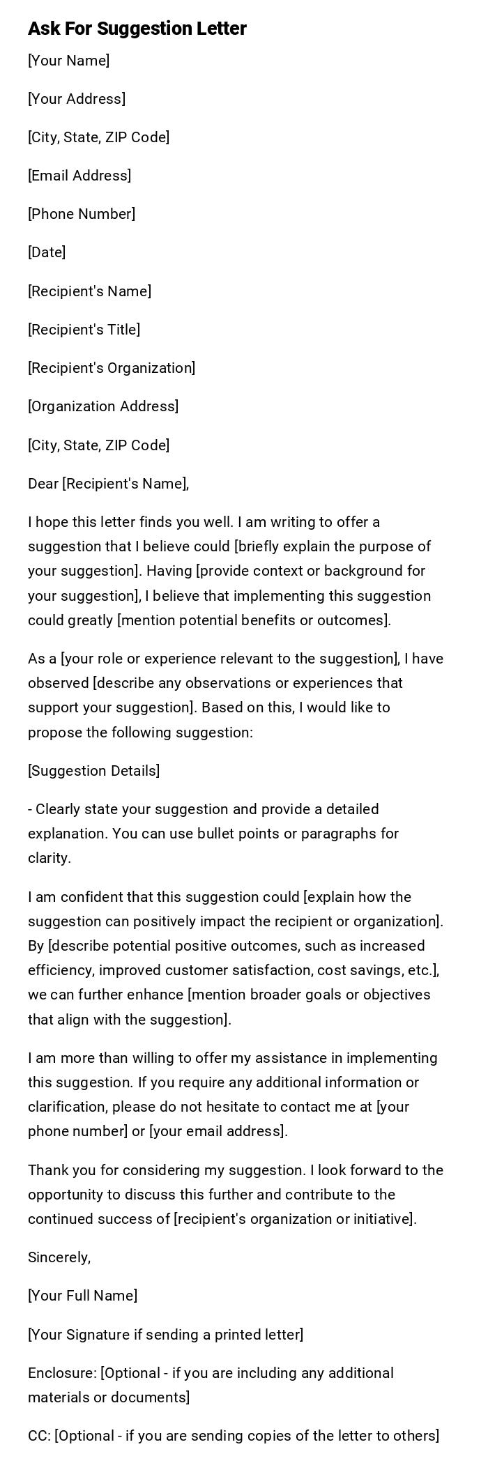 Ask For Suggestion Letter