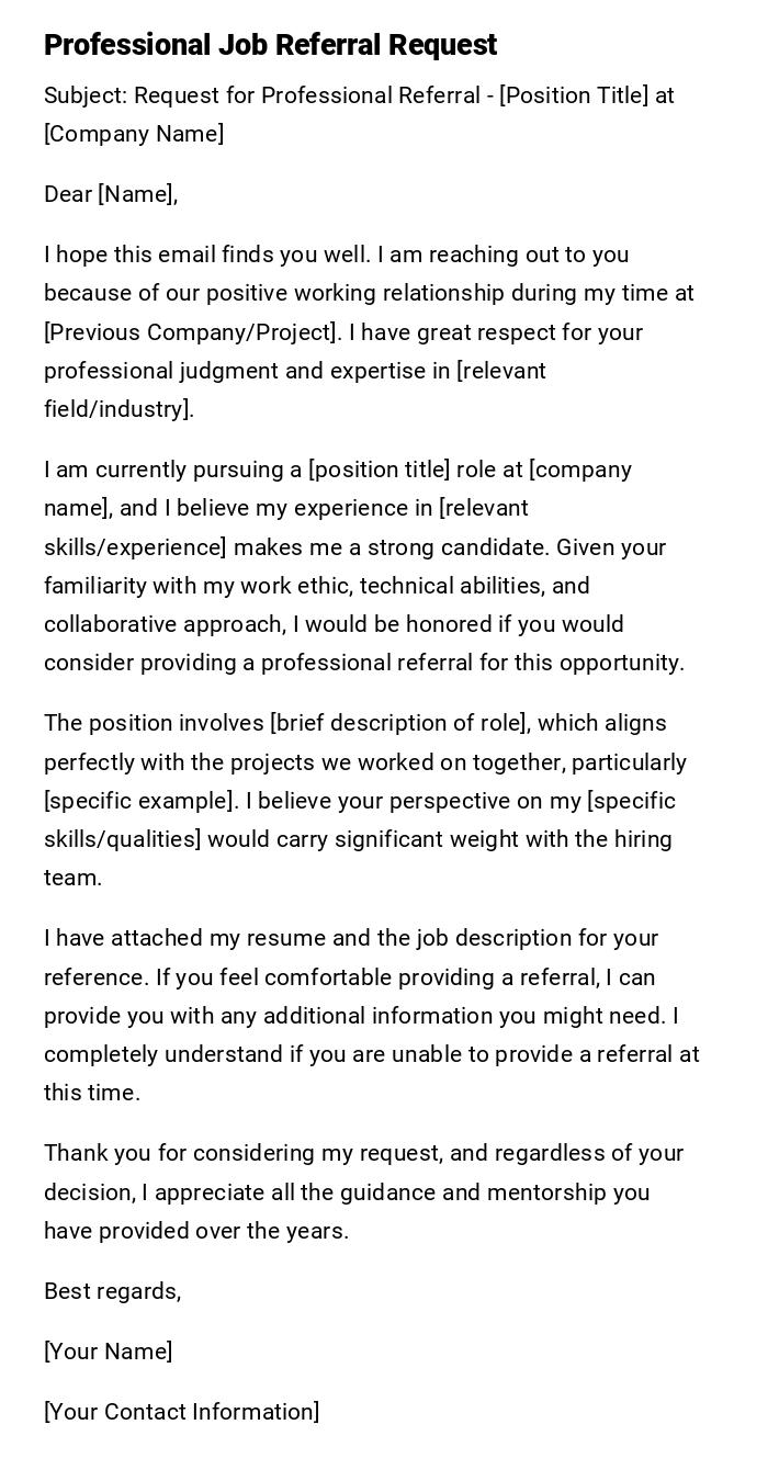 Professional Job Referral Request