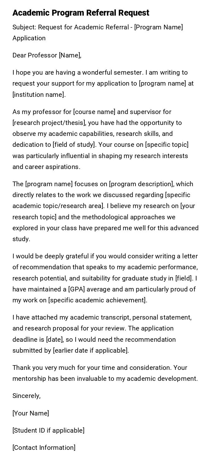 Academic Program Referral Request