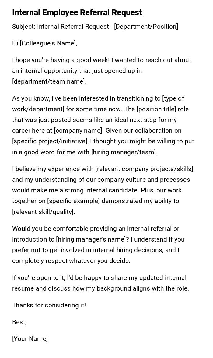 Internal Employee Referral Request