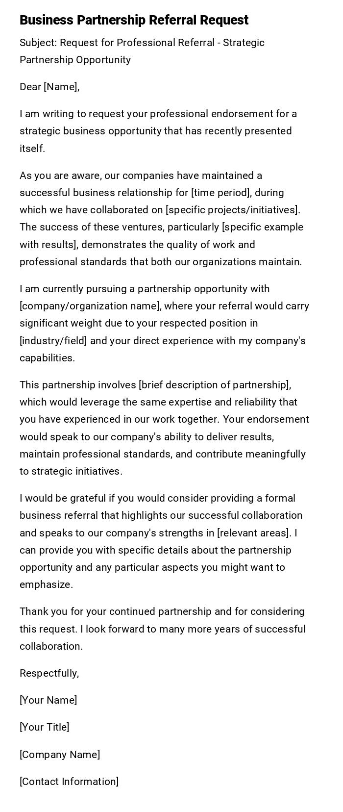 Business Partnership Referral Request