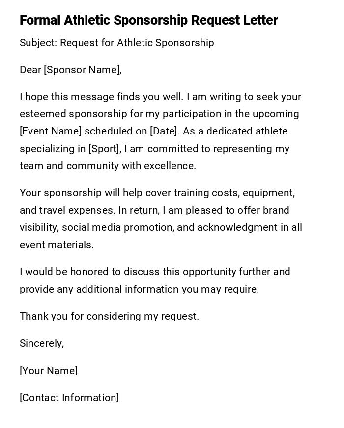 Formal Athletic Sponsorship Request Letter Formal Athletic Sponsorship Request Letter