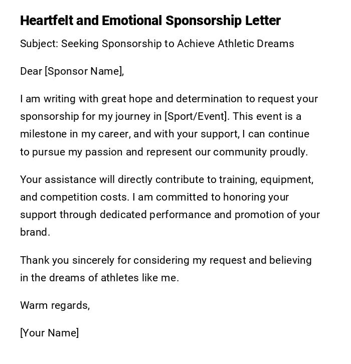 Heartfelt and Emotional Sponsorship Letter Heartfelt and Emotional Sponsorship Letter