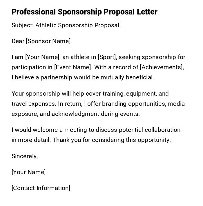 Professional Sponsorship Proposal Letter Professional Sponsorship Proposal Letter