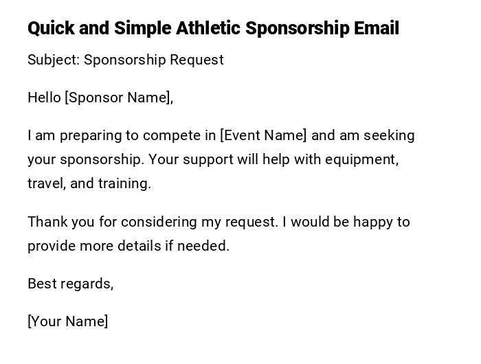 Quick and Simple Athletic Sponsorship Email Quick and Simple Athletic Sponsorship Email
