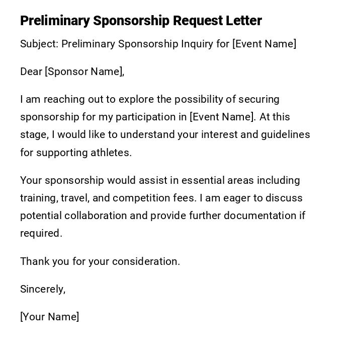 Preliminary Sponsorship Request Letter Preliminary Sponsorship Request Letter