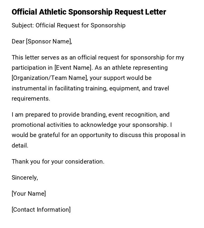 Official Athletic Sponsorship Request Letter Official Athletic Sponsorship Request Letter