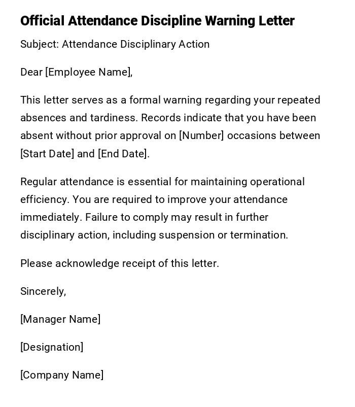 Official Attendance Discipline Warning Letter Official Attendance Discipline Warning Letter