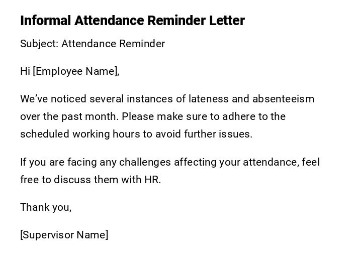 Informal Attendance Reminder Letter Informal Attendance Reminder Letter