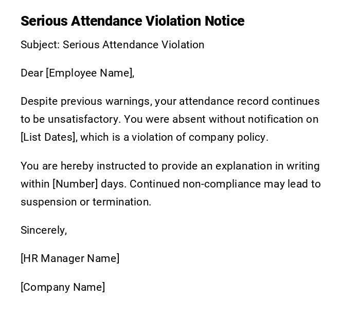 Serious Attendance Violation Notice Serious Attendance Violation Notice