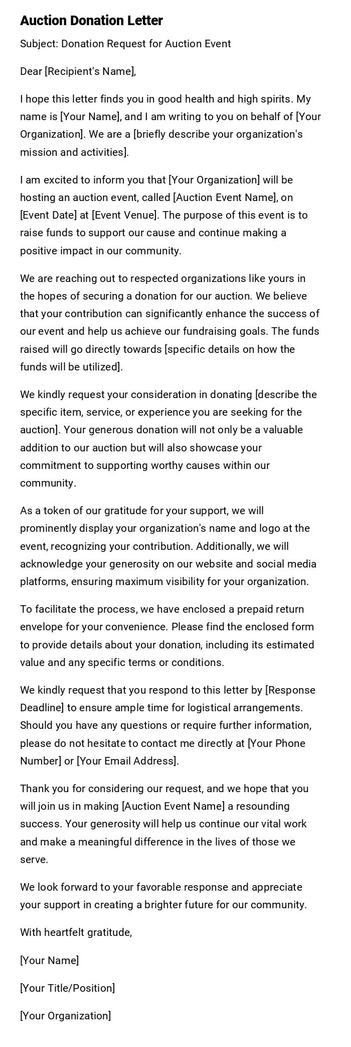 Auction Donation Letter