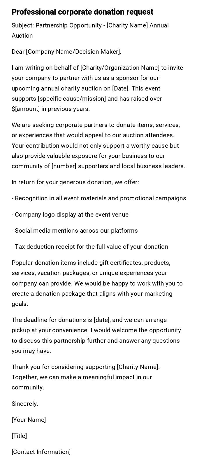 Professional corporate donation request Professional corporate donation request