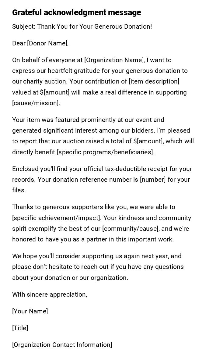 Grateful acknowledgment message Grateful acknowledgment message