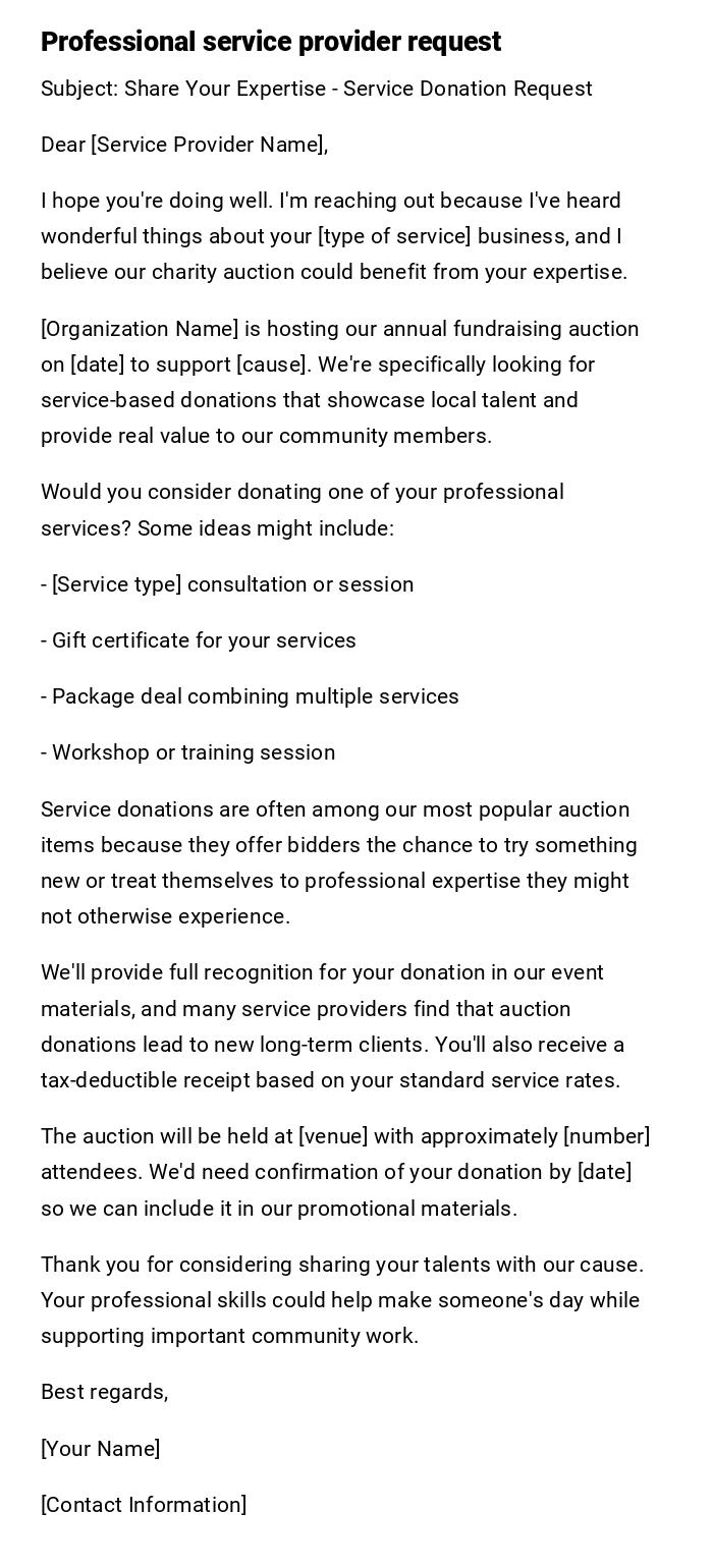 Professional service provider request Professional service provider request