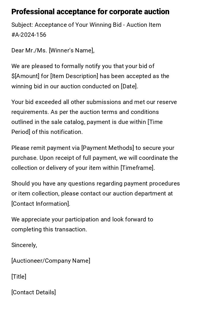 Professional acceptance for corporate auction Professional acceptance for corporate auction