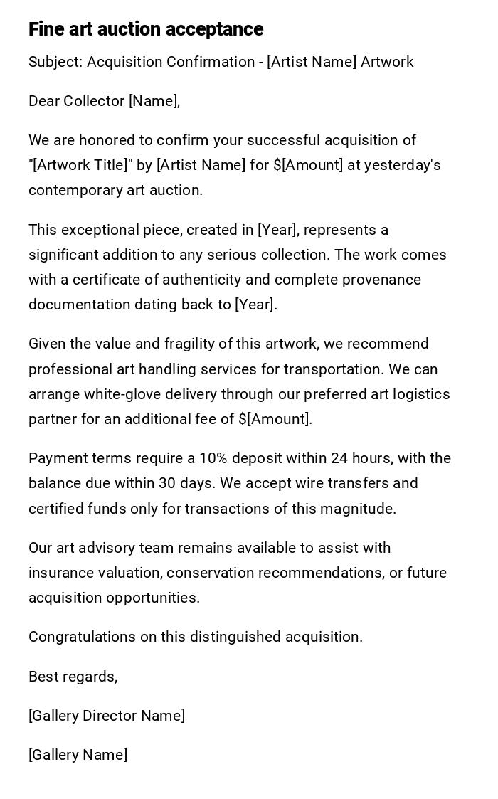 Fine art auction acceptance Fine art auction acceptance