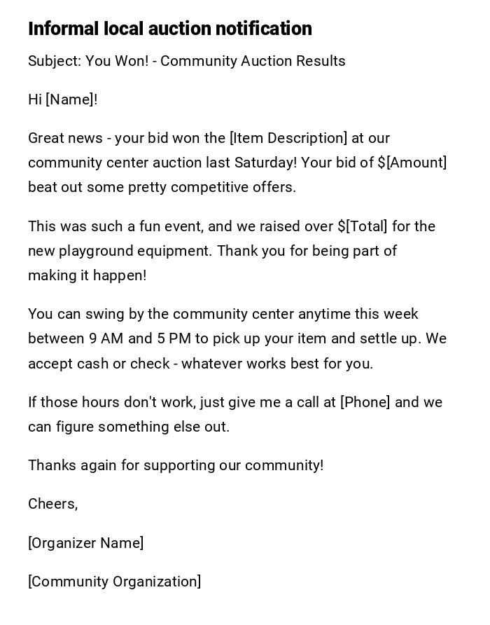 Informal local auction notification Informal local auction notification