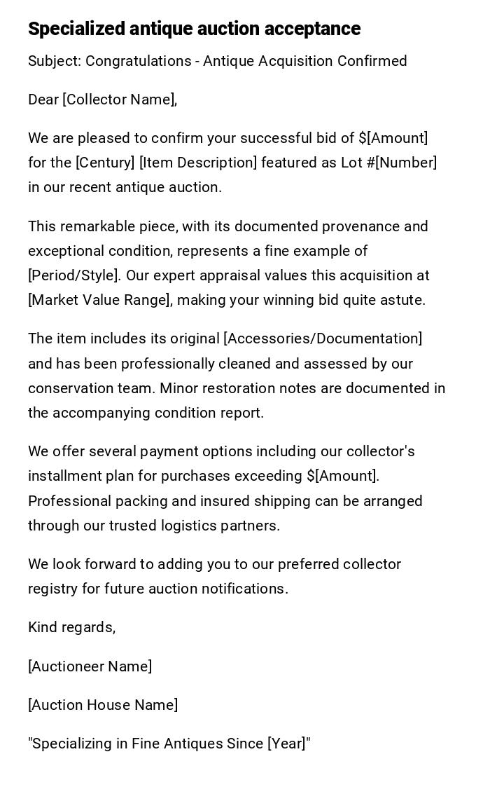 Specialized antique auction acceptance Specialized antique auction acceptance