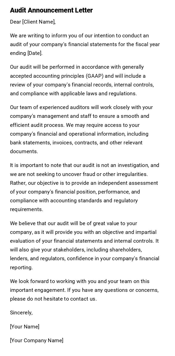 Audit Announcement Letter