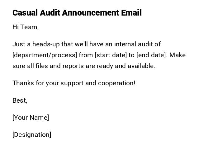 Casual Audit Announcement Email Casual Audit Announcement Email