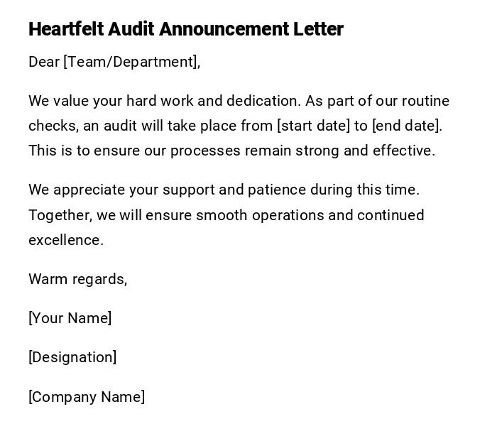 Heartfelt Audit Announcement Letter Heartfelt Audit Announcement Letter