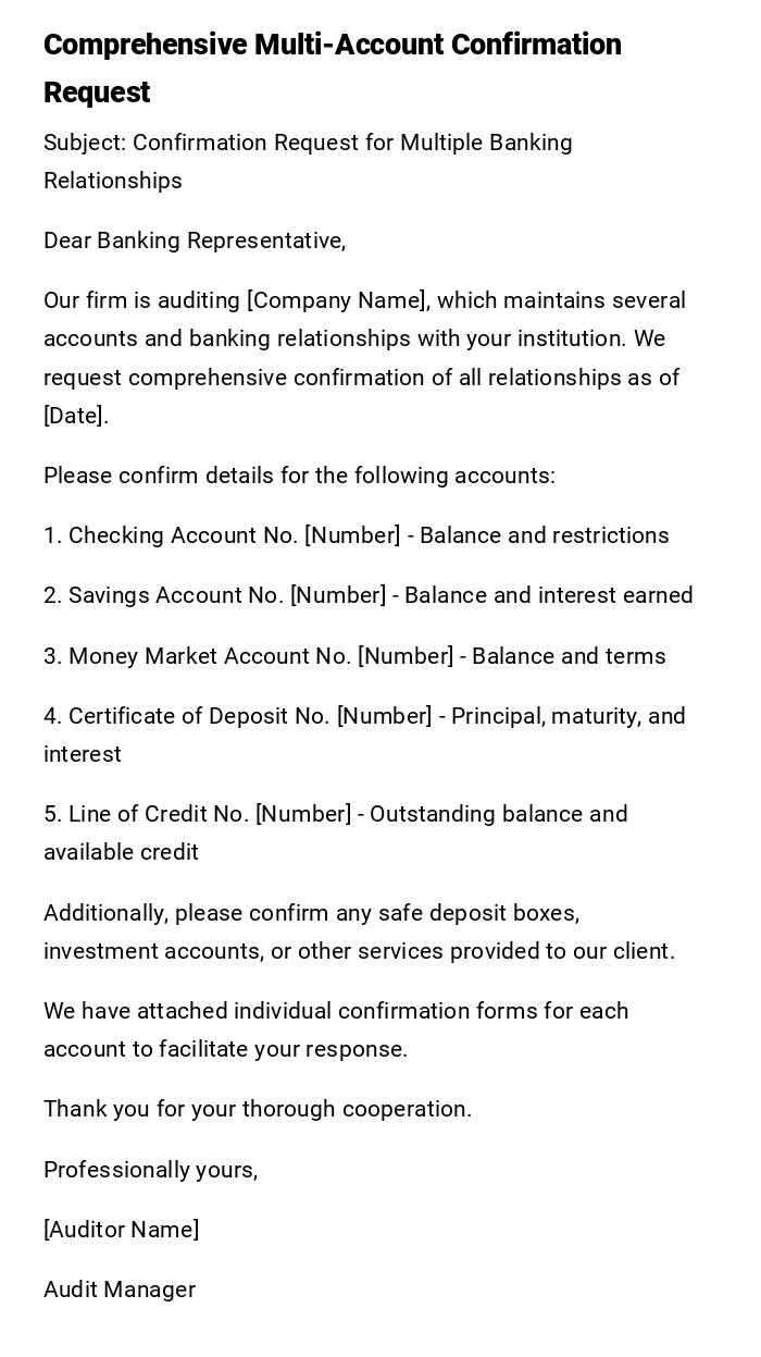 Comprehensive Multi-Account Confirmation Request Comprehensive Multi-Account Confirmation Request