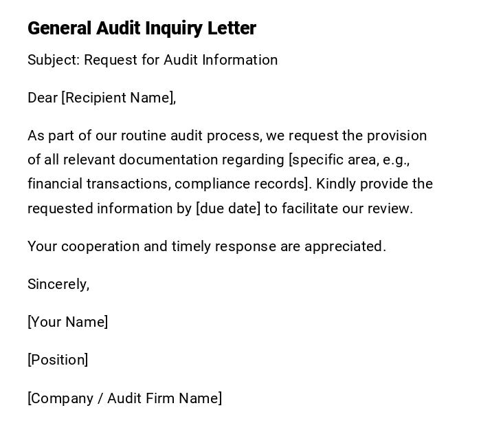 General Audit Inquiry Letter