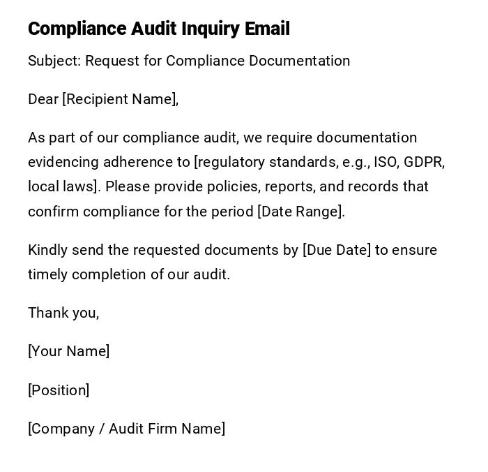 Compliance Audit Inquiry Email