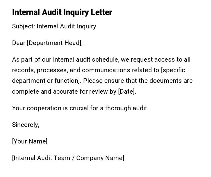 Internal Audit Inquiry Letter